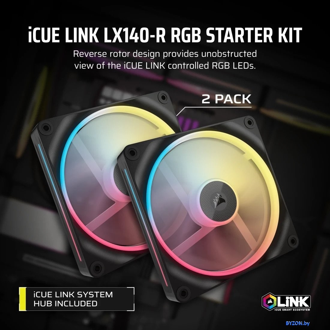Вентилятор для корпуса Corsair iCUE LINK LX140R RGB Reverse Dual Pack CO-9051052-WW Вентилятор для корпуса Corsair iCUE LINK LX140R RGB Reverse Dual Pack CO-9051052-WW
