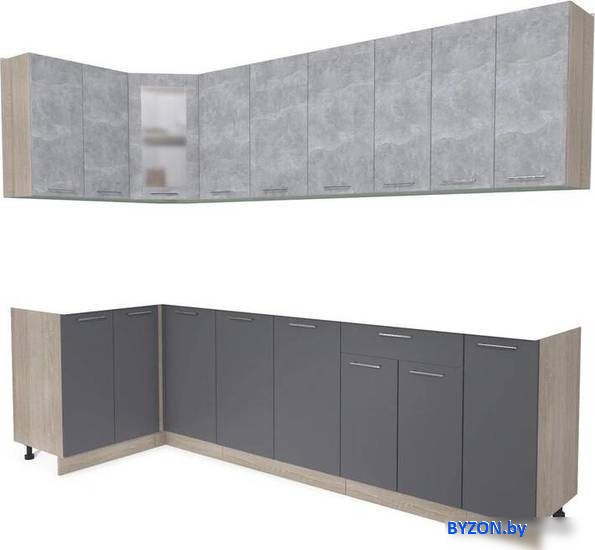Готовая кухня Интерлиния Мила 12x27 без столешницы (бетон/антрацит) Готовая кухня Интерлиния Мила 12x27 без столешницы (бетон/антрацит)