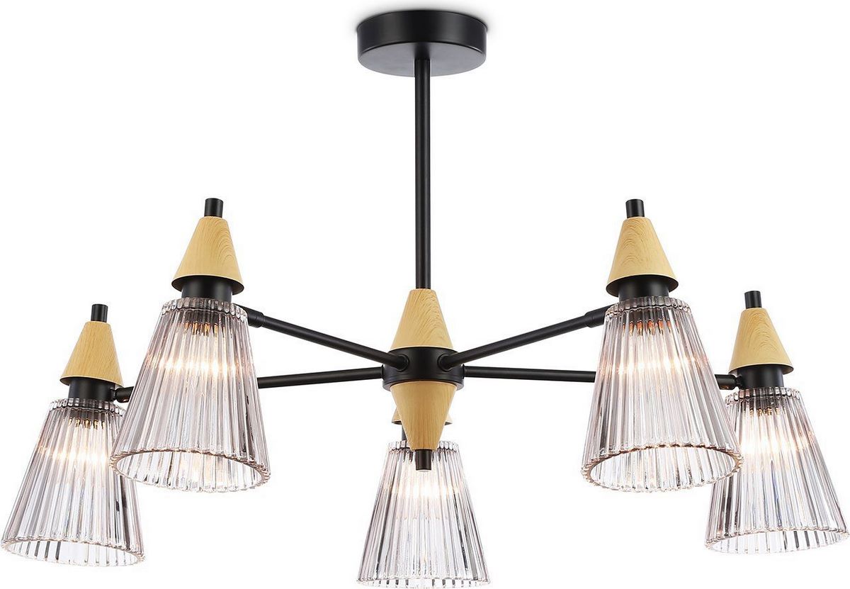 Подвесная люстра Ambrella LH58114/5 BK/LW/SM (черный/светлое дерево/дымчатый) Подвесная люстра Ambrella LH58114/5 BK/LW/SM (черный/светлое дерево/дымчатый)