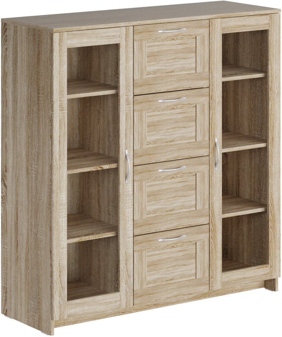 Тумба Mio Tesoro Сириус 2 двери со стеклом и 4 ящика 117x123 2.02.03.400.3 (дуб сонома) Тумба Mio Tesoro Сириус 2 двери со стеклом и 4 ящика 117x123 2.02.03.400.3 (дуб сонома)