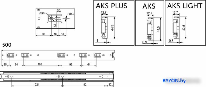 Шариковые направляющие AKS 22012 Шариковые направляющие AKS 22012