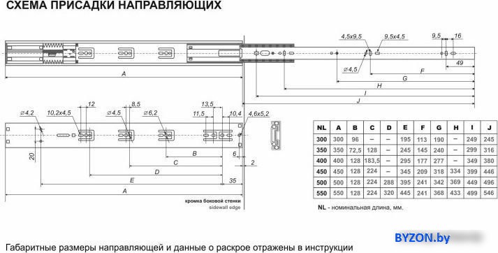 Шариковые направляющие Boyard Satellite DB4505Zn/350 Шариковые направляющие Boyard Satellite DB4505Zn/350