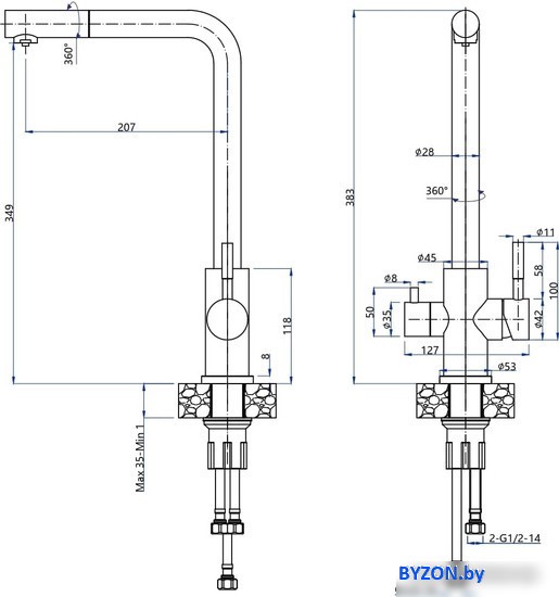 Смеситель GranFest Quarz GF-Z5421 (темно-серый) Смеситель GranFest Quarz GF-Z5421 (темно-серый)