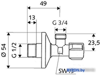 Запорная арматура Schell Вентиль горизонтальный для стир. машины 1/2"x3/4" 33 00 06 99 - фото2