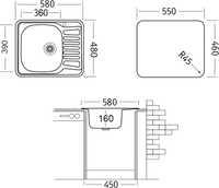 Кухонная мойка Ukinox Комфорт COM580.480 --GT6K 1R- - фото2