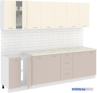 Кухня Кортекс-мебель Корнелия Лира 2.6м (крем/капучино/королевский опал) - фото