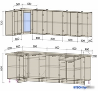 Готовая кухня Интерлиния Мила 12x28 (бетон-бетон-кастилло темный) - фото2