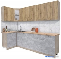 Готовая кухня Интерлиния Мила 12x28 (дуб золотой-бетон-дуб бунратти) - фото