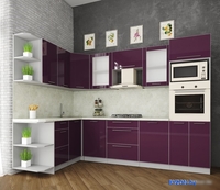 Готовая кухня Интерлиния Мила Пластик 1.68x2.8 левая (слива/слива глянец/опал светлый) - фото