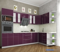 Готовая кухня Интерлиния Мила Пластик 1.68x3.0 правая (слива/слива глянец/опал светлый) - фото