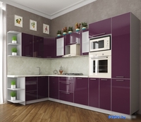 Готовая кухня Интерлиния Мила Пластик 1.68x3.2 левая (слива/слива глянец/опал светлый) - фото