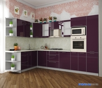 Готовая кухня Интерлиния Мила Пластик 1.88x3.2 левая (слива/слива глянец/опал светлый) - фото