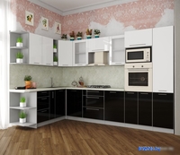 Готовая кухня Интерлиния Мила Пластик 1.88x3.2 левая (черный/белый глянец/опал светлый) - фото