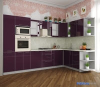 Готовая кухня Интерлиния Мила Пластик 1.88x3.2 правая (слива/слива глянец/опал светлый) - фото