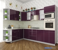 Готовая кухня Интерлиния Мила Пластик 1.88x2.8 левая (слива/слива глянец/опал светлый) - фото