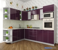 Готовая кухня Интерлиния Мила Пластик 1.88x2.6 левая (слива/слива глянец/опал светлый) - фото