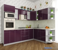 Готовая кухня Интерлиния Мила Пластик 1.88x2.6 правая (слива/слива глянец/опал светлый) - фото