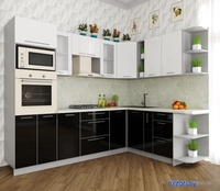 Готовая кухня Интерлиния Мила Пластик 1.88x2.6 правая (черный/белый глянец/опал светлый) - фото