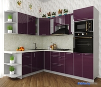 Готовая кухня Интерлиния Мила Пластик 1.88x2.4 левая (слива/слива глянец/опал светлый) - фото