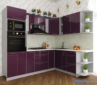 Готовая кухня Интерлиния Мила Пластик 1.88x2.4 правая (слива/слива глянец/опал светлый) - фото