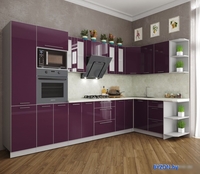 Готовая кухня Интерлиния Мила Пластик 1.68x3.4 правая (слива/слива глянец/опал светлый) - фото