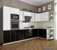 Готовая кухня Интерлиния Мила Пластик 1.68x3.4 правая (черный/белый глянец/опал светлый) - фото