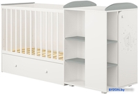 Кроватка-трансформер Polini Kids French 900, Teddy, с комодом (белый/серый) - фото