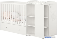 Кроватка-трансформер Polini Kids French 900, Teddy, с комодом (белый) - фото