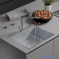 Кухонная мойка Roxen Simple 560220-60 сатин (с коландером и дозатором) - фото