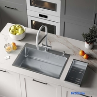 Кухонная мойка Roxen Simple 560220-70 сатин (с коландером и дозатором) - фото2