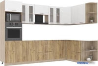 Готовая кухня Интерлиния Мила 1.68x3.0 правая без столешницы (белый платинум/дуб золотой) - фото