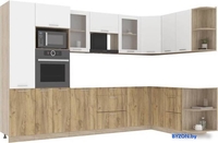 Готовая кухня Интерлиния Мила 1.68x3.2 правая без столешницы (белый платинум/дуб золотой) - фото