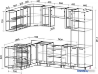 Готовая кухня Интерлиния Мила 1.88x2.6 левая без столешницы (белый платинум/дуб золотой) - фото2