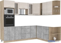 Готовая кухня Интерлиния Мила 1.88x2.6 правая без столешницы (вудлайн кремовый/бетон) - фото
