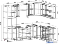Готовая кухня Интерлиния Мила 1.88x2.6 правая без столешницы (дуб белый/дуб золотой) - фото2