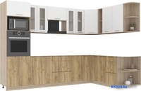 Готовая кухня Интерлиния Мила 1.88x3.0 правая без столешницы (белый платинум/дуб золотой) - фото