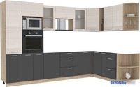 Готовая кухня Интерлиния Мила 1.88x3.2 правая без столешницы (вудлайн кремовый/антрацит) - фото