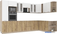 Готовая кухня Интерлиния Мила 1.88x3.4 правая без столешницы (белый платинум/дуб золотой) - фото