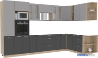 Готовая кухня Интерлиния Мила 1.88x3.4 правая без столешницы (серебристый/антрацит) - фото