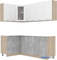 Готовая кухня Интерлиния Мила 12x21 без столешницы (белый платинум/бетон) - фото