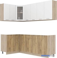 Готовая кухня Интерлиния Мила 12x22 без столешницы (белый платинум/дуб золотой) - фото