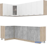 Готовая кухня Интерлиния Мила 12x25 без столешницы (белый платинум/бетон) - фото