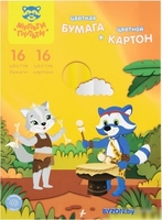 Набор цветной бумаги и картона Мульти-пульти Приключения Енота БК16 16_31580 (32 л) - фото