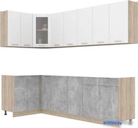 Готовая кухня Интерлиния Мила 12x26 без столешницы (белый платинум/бетон) - фото