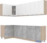 Готовая кухня Интерлиния Мила 12x27 без столешницы (белый платинум/бетон) - фото