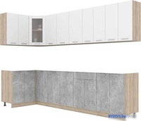 Готовая кухня Интерлиния Мила 12x30 без столешницы (белый платинум/бетон) - фото