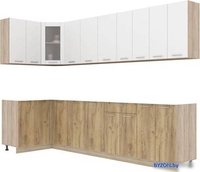 Готовая кухня Интерлиния Мила 12x30 без столешницы (белый платинум/дуб золотой) - фото