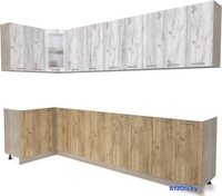 Готовая кухня Интерлиния Мила 12x30 без столешницы (дуб белый/дуб золотой) - фото