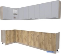 Готовая кухня Интерлиния Мила 12x30 без столешницы (серебристый/дуб золотой) - фото