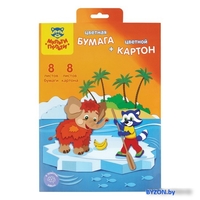 Набор цветной бумаги и картона Мульти-пульти Приключения Енота БК8-8_19463 (16 цв) - фото